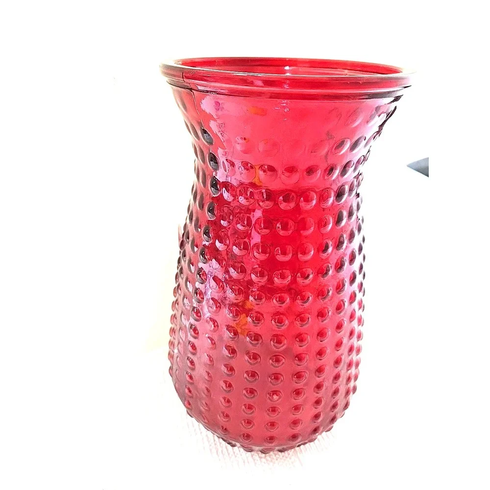 Vintage Red Hobnail Art Glass XL Dimpled Dot Pattern Mid-Century Decor